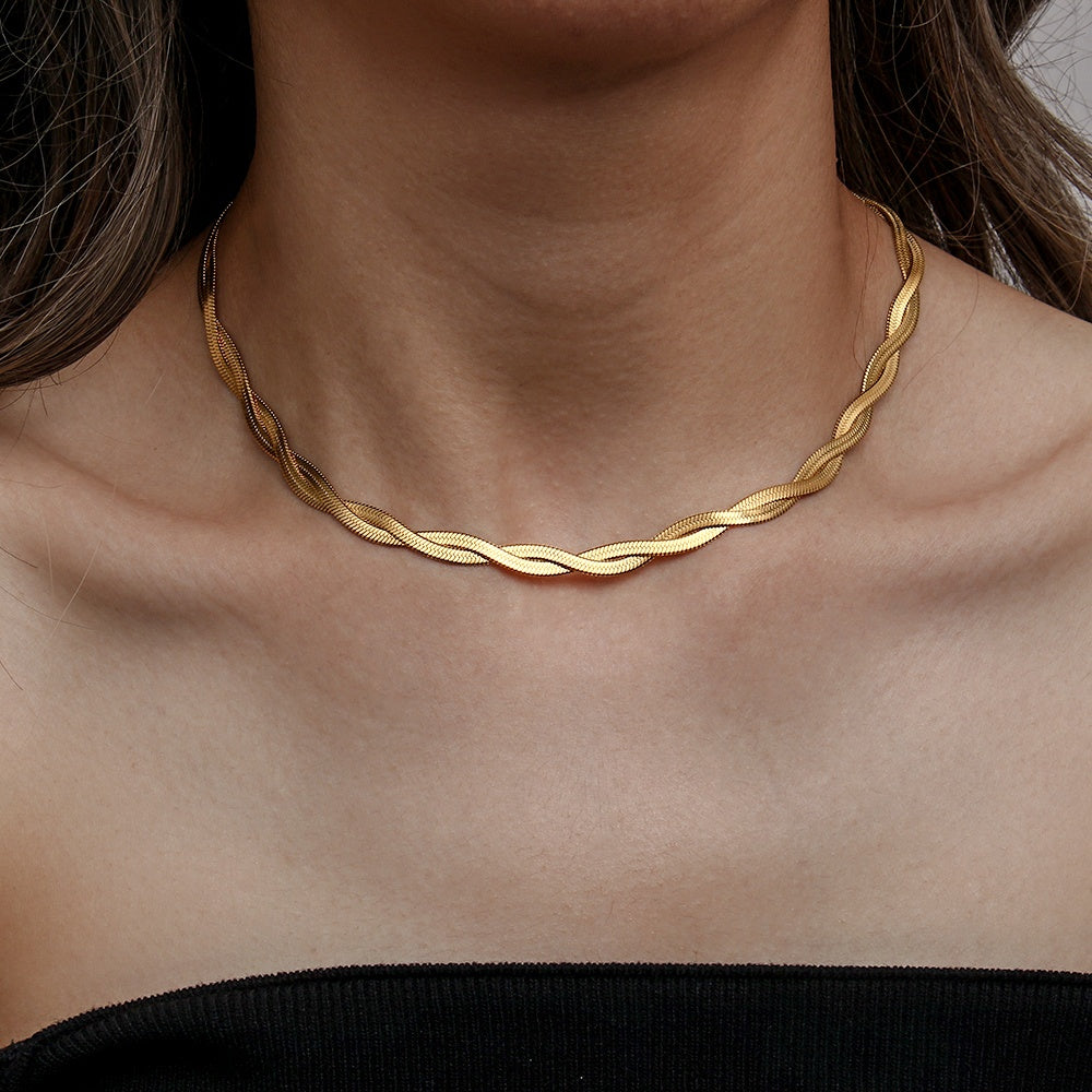 18ct Gold Plated Twisted Herringbone Snake Chain Necklace 