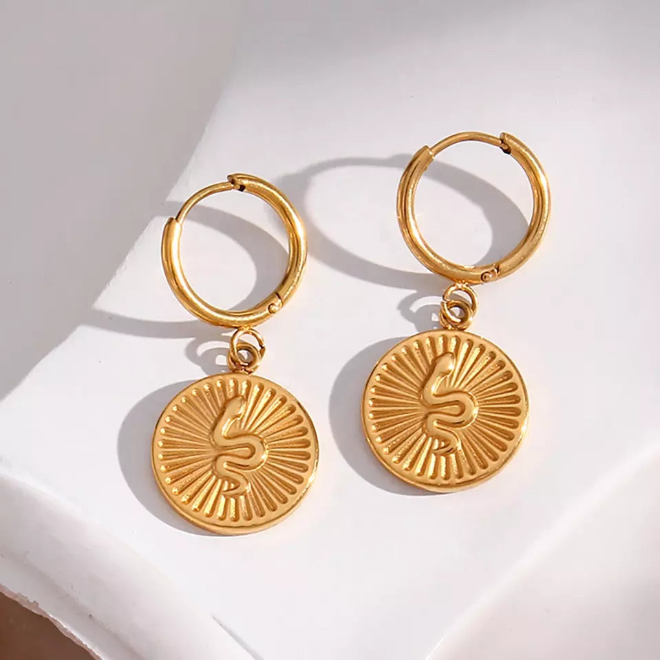 18ct Gold Plated Engraved Coin Drop Earrings