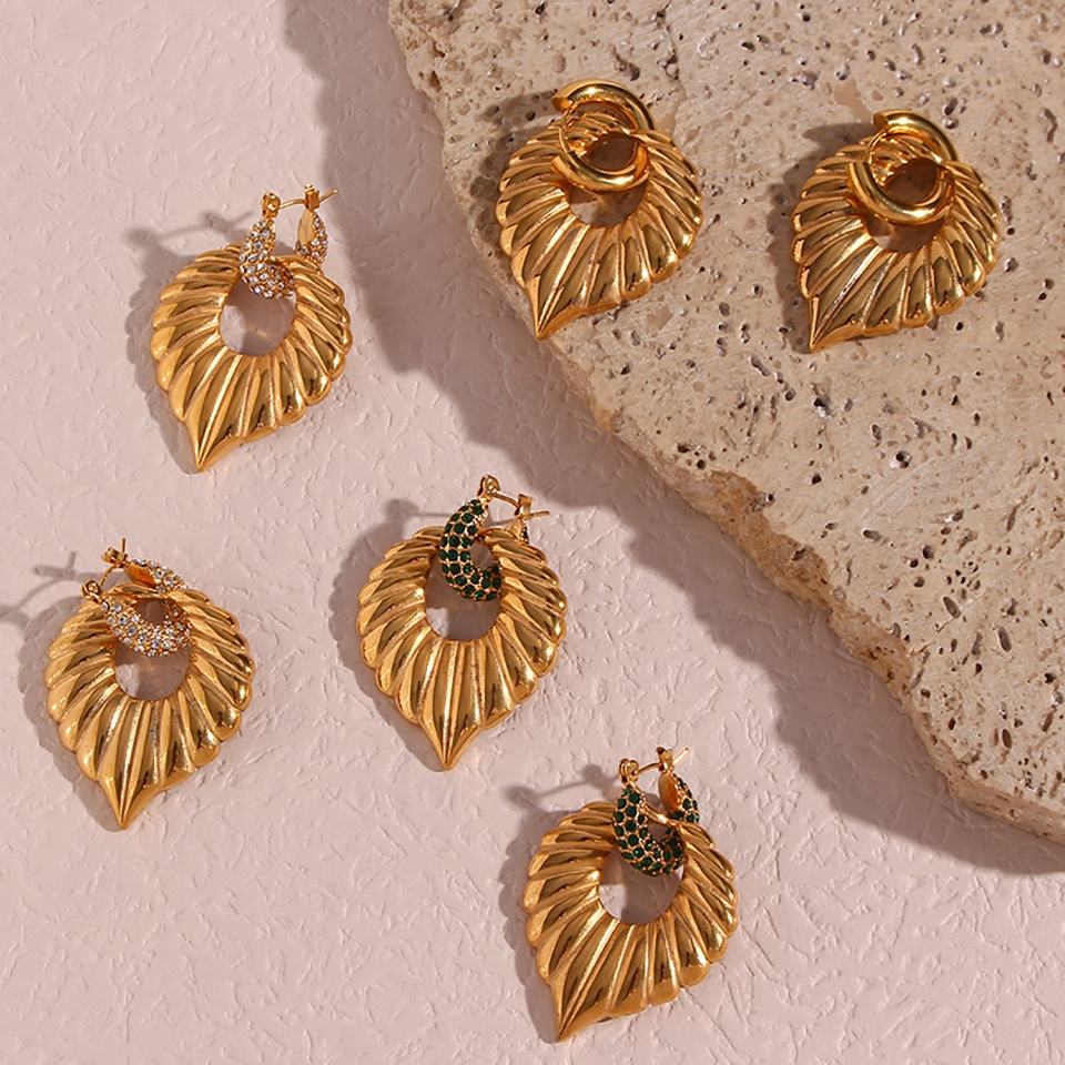 Briana Gold Chunky Palm Leaf Drop Earrings – Meraki of London