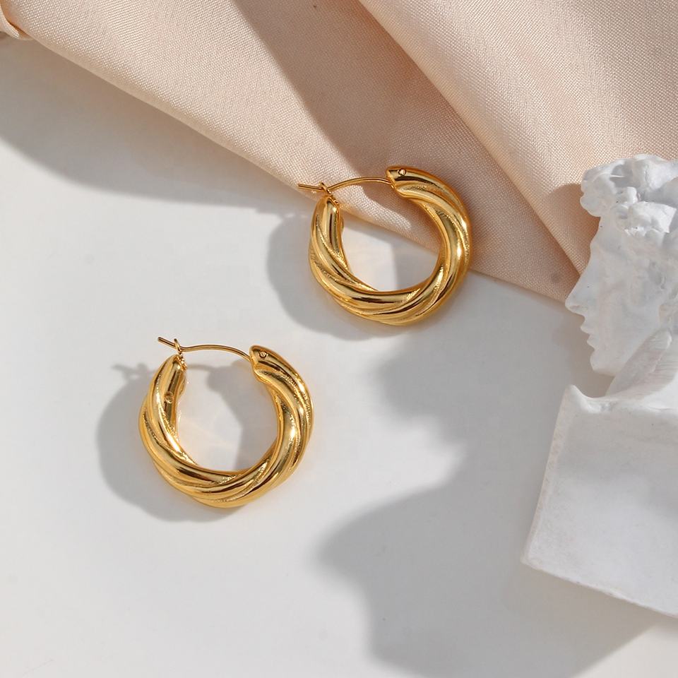 18ct Gold Plated Twisted Hoop Earrings