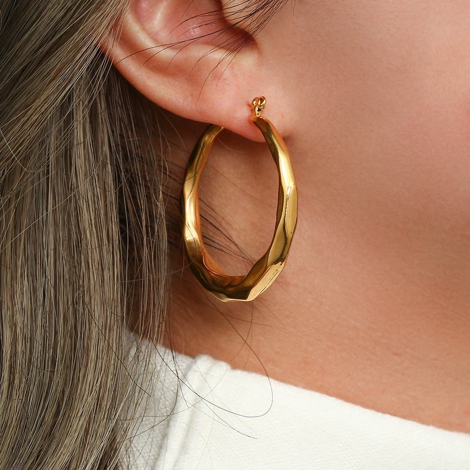 Nikita Gold Irregular Detailing Large Hoop Earrings - Meraki of London