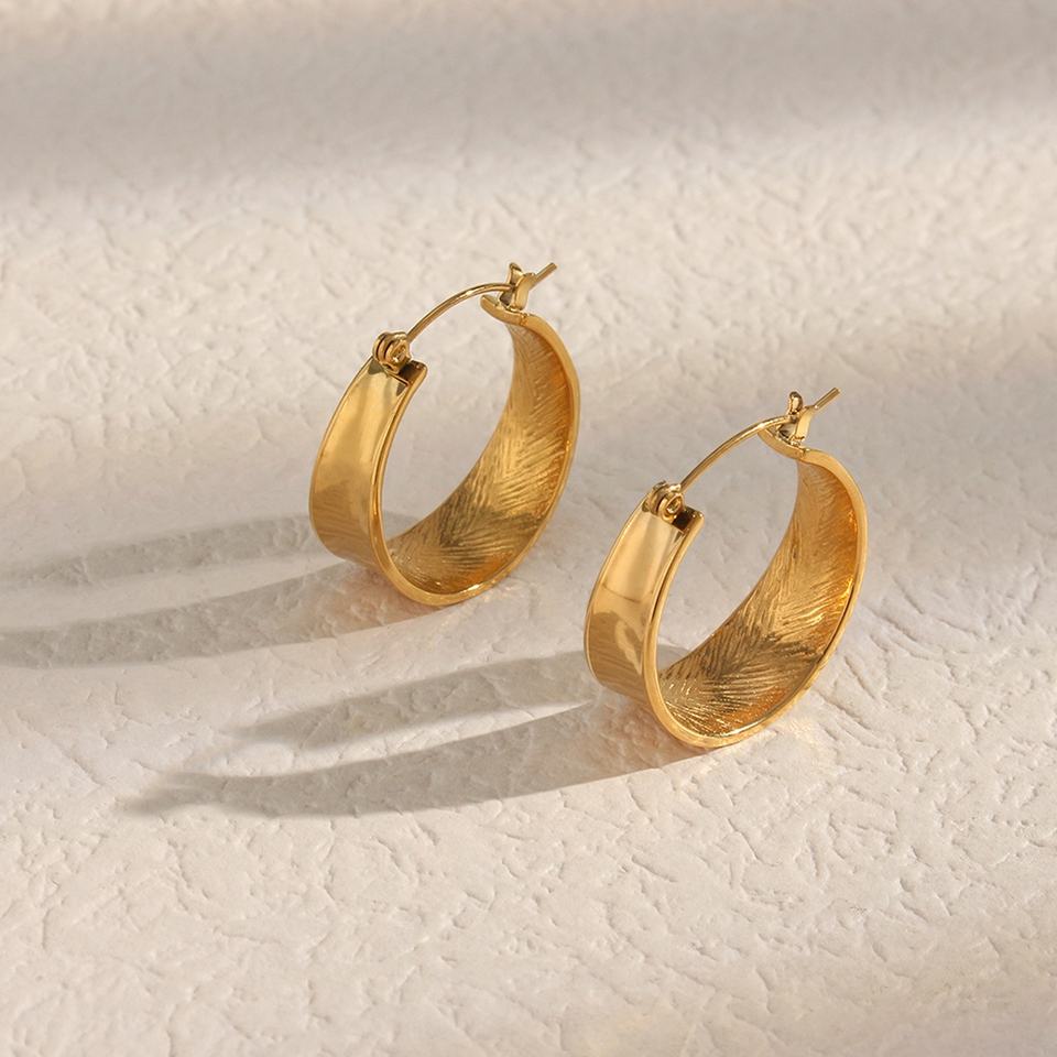 18ct Gold Plated Chunky Hoop Engraved Earrings