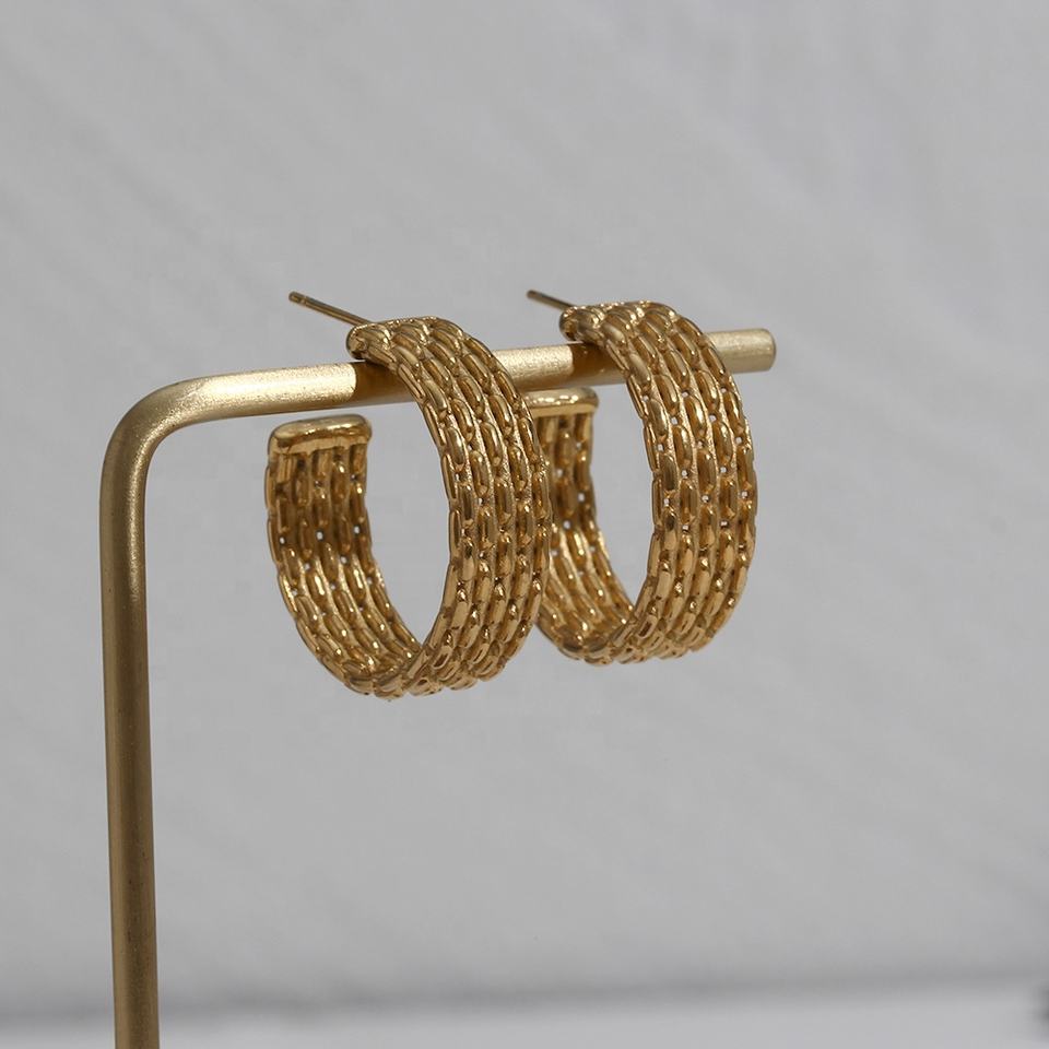 18ct Gold Plated Retro Weave Hoop Earrings